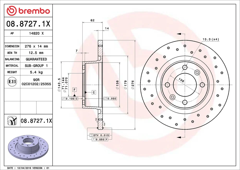 Brzdový kotouč BREMBO 08.8727.1X
