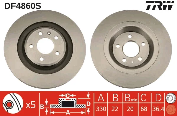 Brzdový kotouč TRW DF4860S – OE 8K0615601C