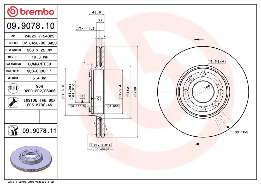 Brzdový kotouč BREMBO 09.9078.11