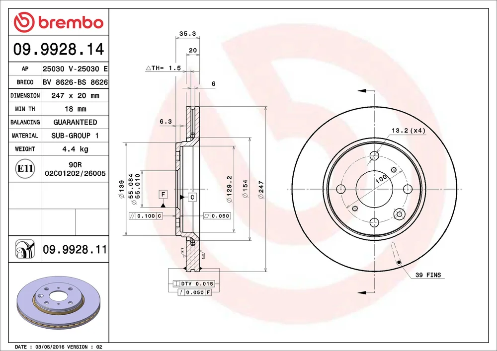 Brzdový kotouč BREMBO 09.9928.14