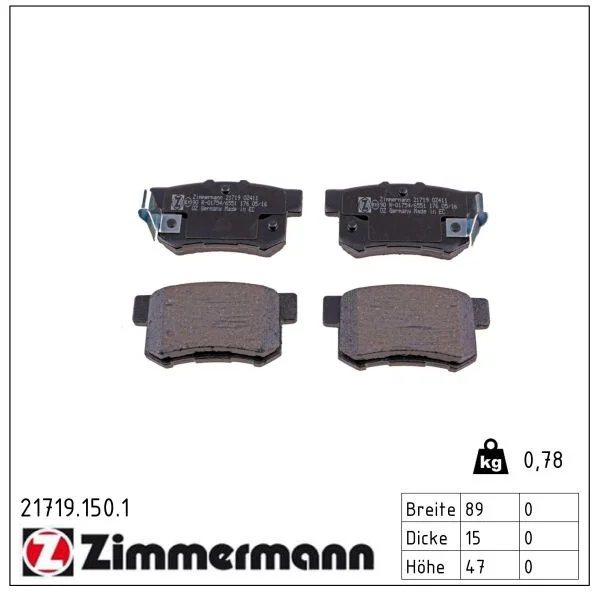 Sada brzdových destiček, kotoučová brzda ZIMMERMANN 21719.150.1