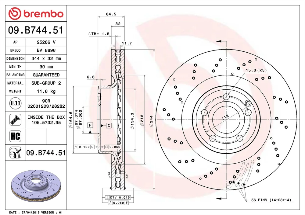 Brzdový kotouč BREMBO 09.B744.51