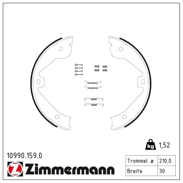 Sada brzdových čelistí, parkovací brzda ZIMMERMANN 10990.159.0