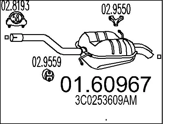 Zadni tlumic vyfuku MTS 01.60967 – OE 3C0253609AM