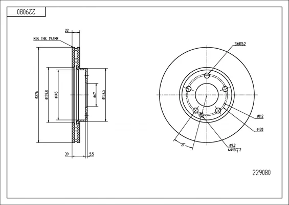 BRZ.KOTOUČ /P/ MB A170,A180CDI 04- HART 229080 BRZ.KOTOUČ /P/ MB A170,A180CDI 04- HART 229080
