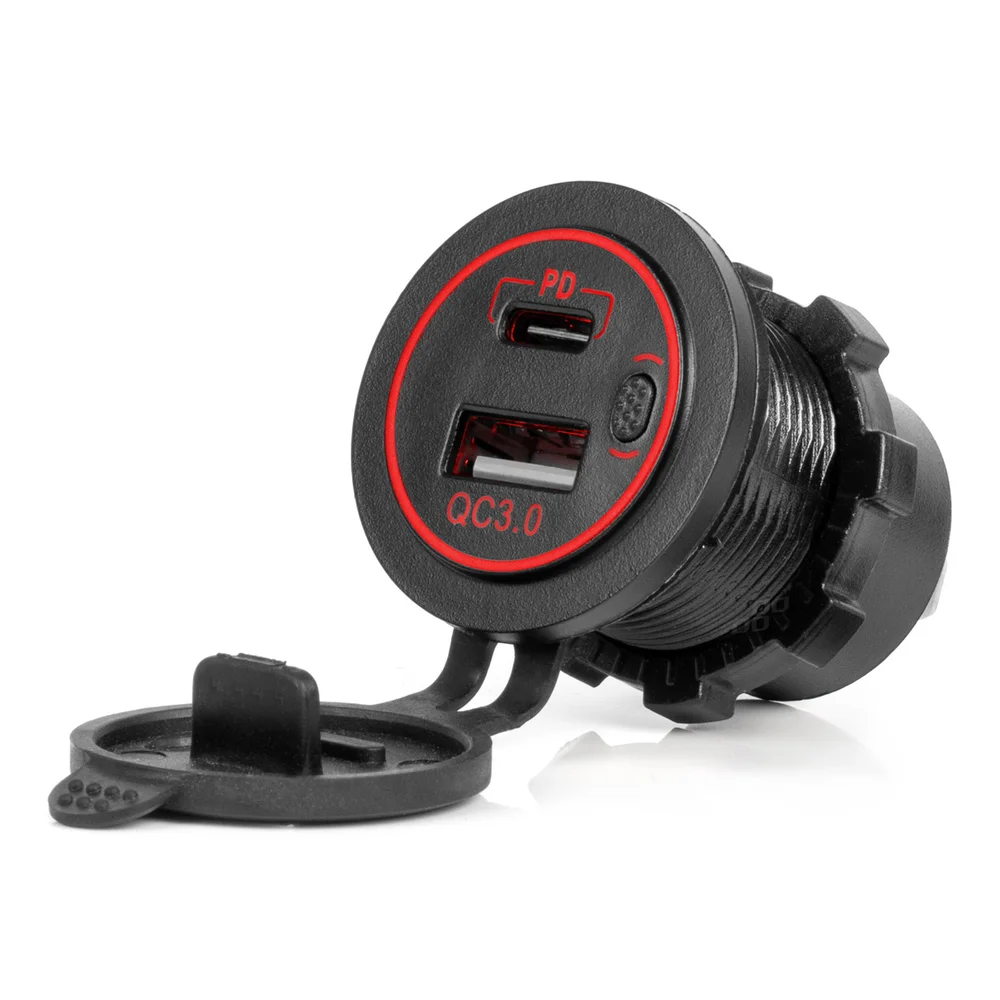 Vodotěsná nabíječka telefonu s RED LED podsvícením 2xUSB QC3.0 12/24V AMIO-04221 Vodotěsná nabíječka telefonu s RED LED podsvícením 2xUSB QC3.0 12/24V AMIO-04221