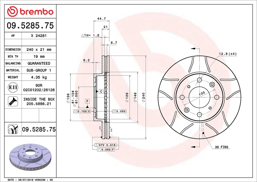 Brzdový kotouč BREMBO 09.5285.75
