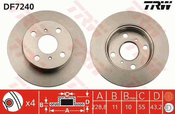 Brzdový kotouč TRW DF7240 – OE 43512-10150