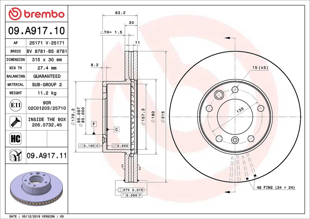 Brzdový kotouč BREMBO 09.A917.11