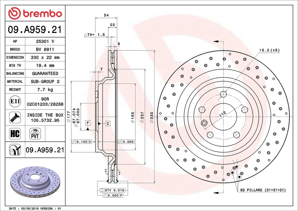 Brzdový kotouč BREMBO 09.A959.21