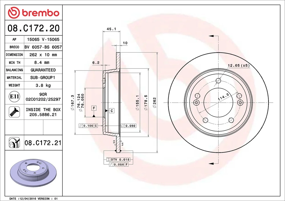 Brzdový kotouč BREMBO 08.C172.20