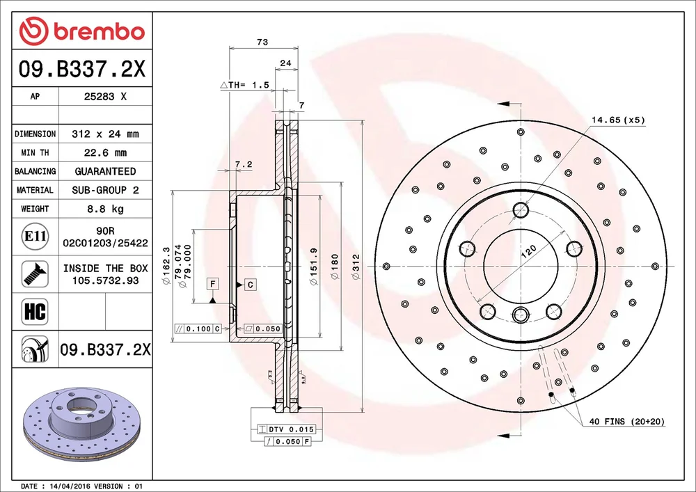Brzdový kotouč BREMBO 09.B337.2X