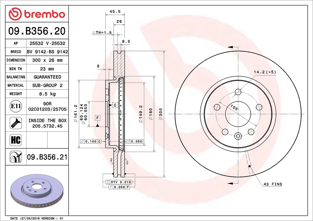 Brzdový kotouč BREMBO 09.B356.21