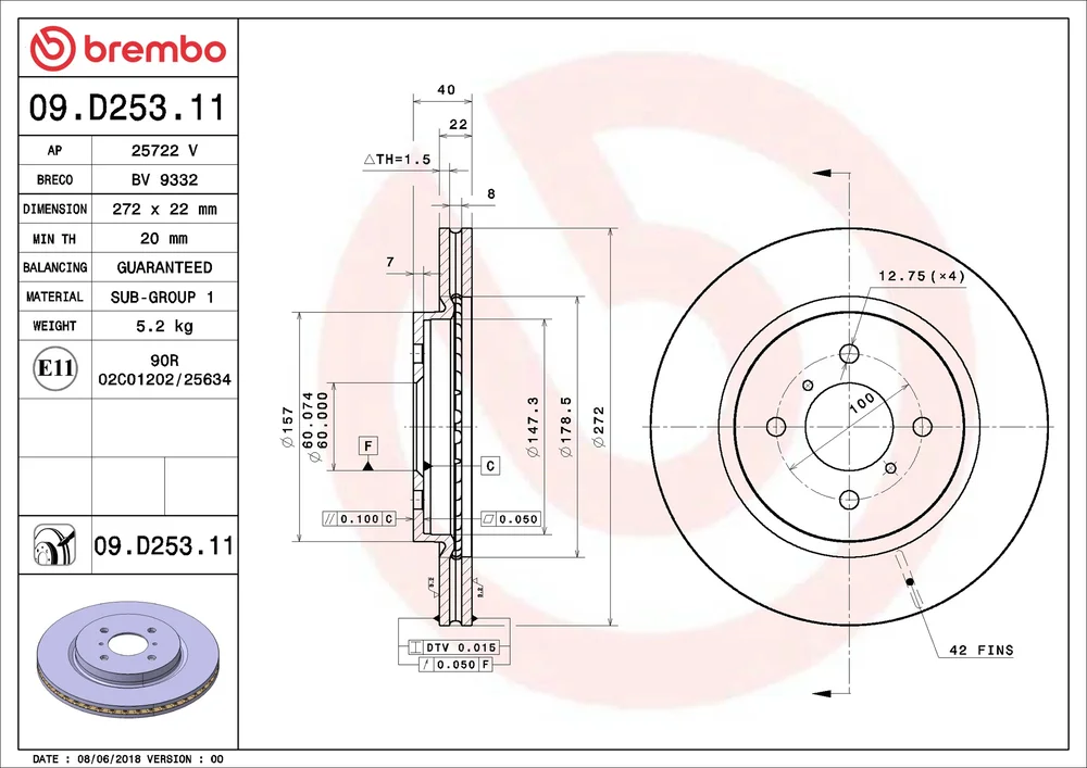 Brzdový kotouč BREMBO 09.D253.11