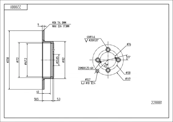 BRZ.KOTOUČ /Z/COROLLA 1.4-1.8VVTI 02- HART 228881 BRZ.KOTOUČ /Z/COROLLA 1.4-1.8VVTI 02- HART 228881