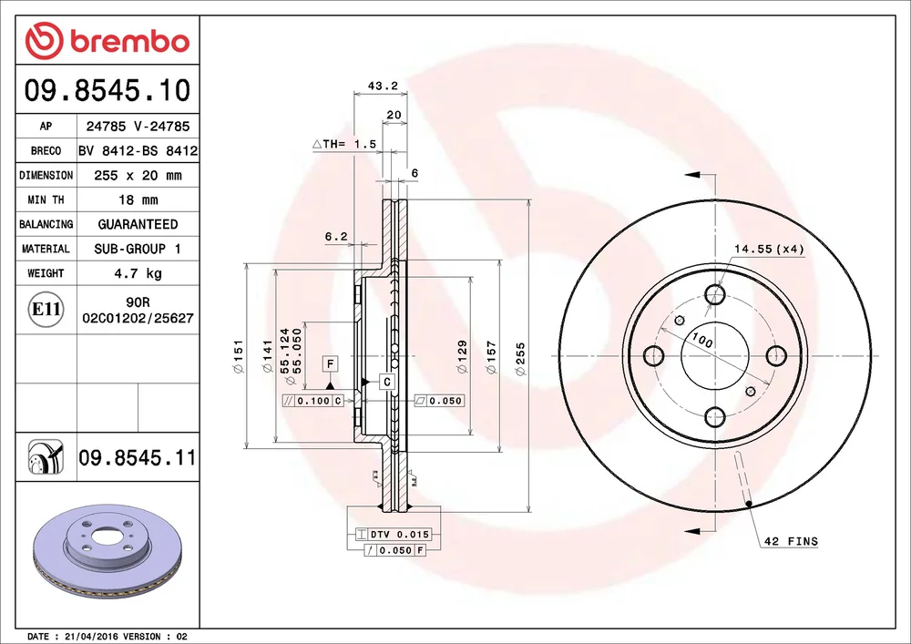 Brzdový kotouč BREMBO 09.8545.10