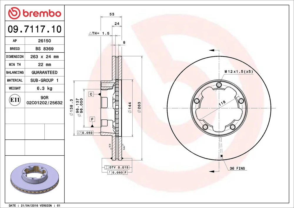 Brzdový kotouč BREMBO 09.7117.10 Brzdový kotouč BREMBO 09.7117.10