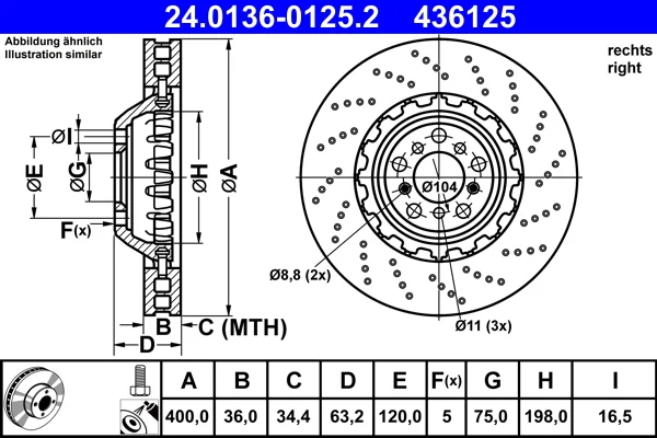 Brzdový kotouč ATE 24.0136-0125.2 – OE 34112284102