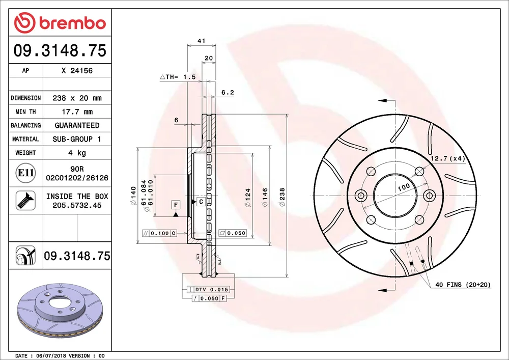 Brzdový kotouč BREMBO 09.3148.75