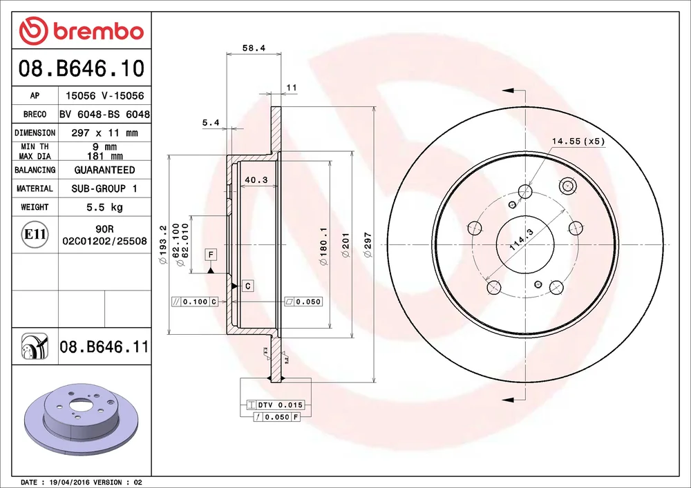 Brzdový kotouč BREMBO 08.B646.11 – OE 424310F020