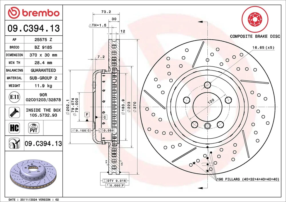 Brzdový kotouč BREMBO 09.C394.13 – OE 34106797603