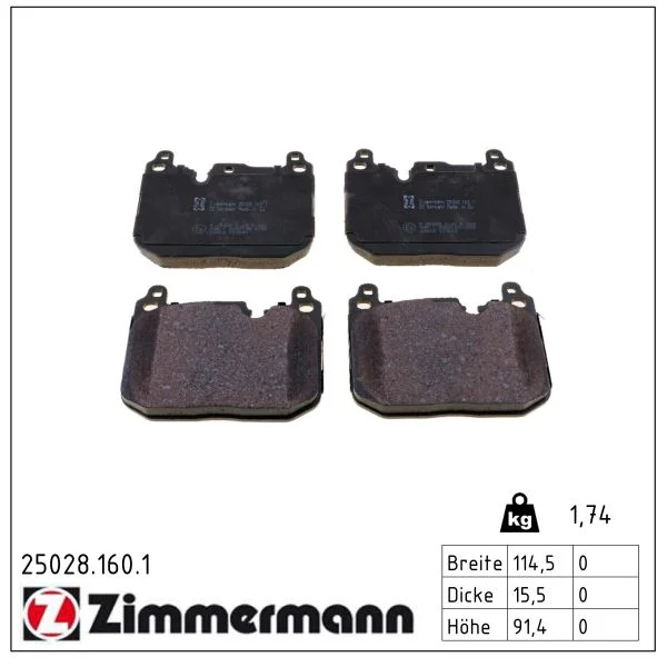 Sada brzdových destiček, kotoučová brzda ZIMMERMANN 25028.160.1