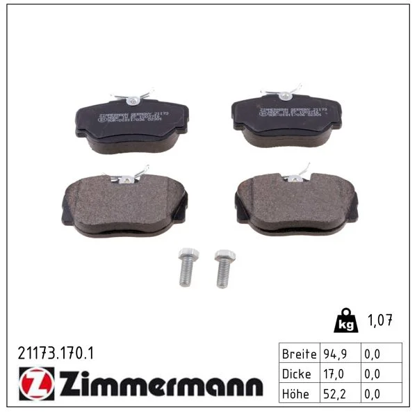 Sada brzdových destiček, kotoučová brzda ZIMMERMANN 21173.170.1