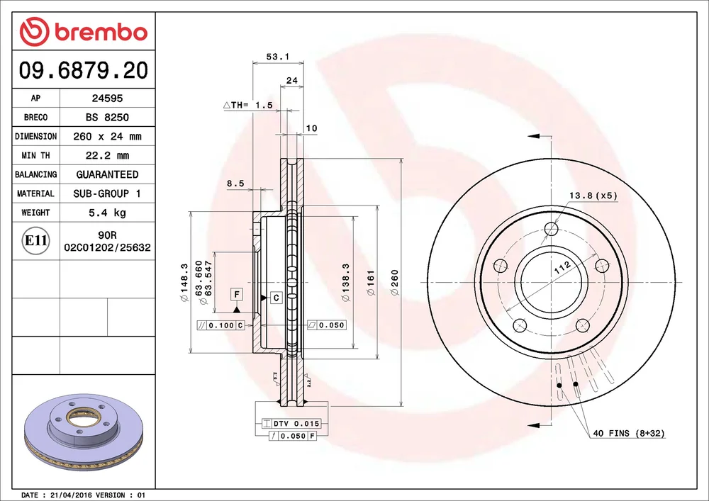 Brzdový kotouč BREMBO 09.6879.20
