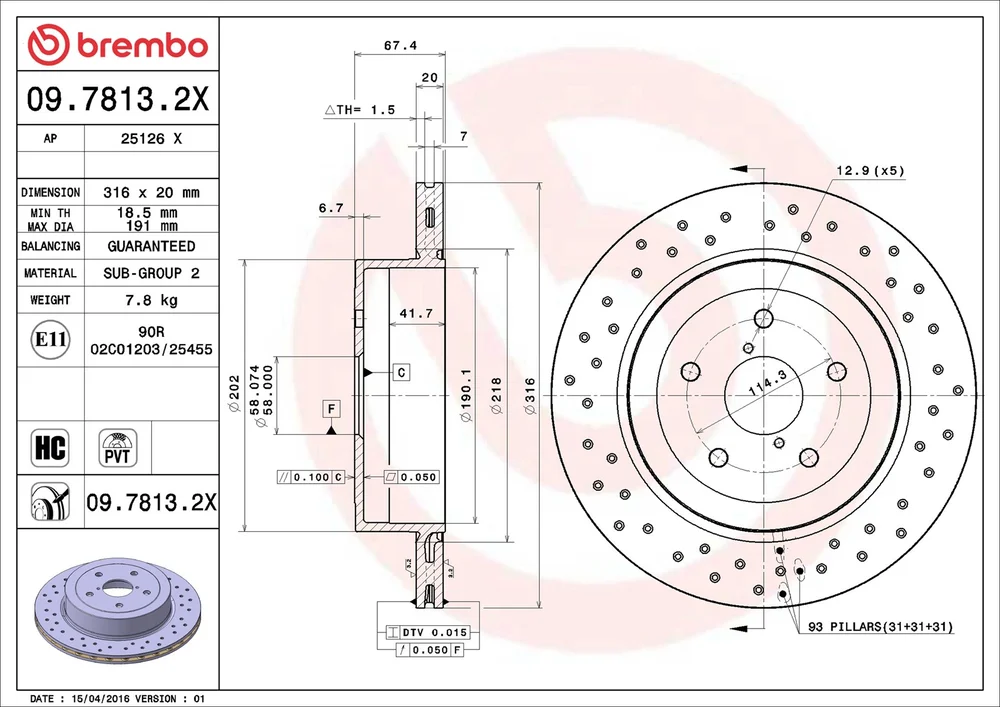 Brzdový kotouč BREMBO 09.7813.2X – OE 26700FE050