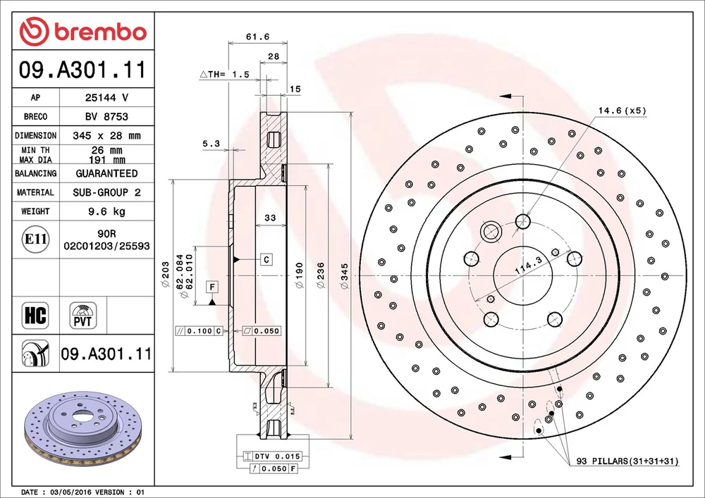 Brzdový kotouč BREMBO 09.A301.11 – OE 424310W030