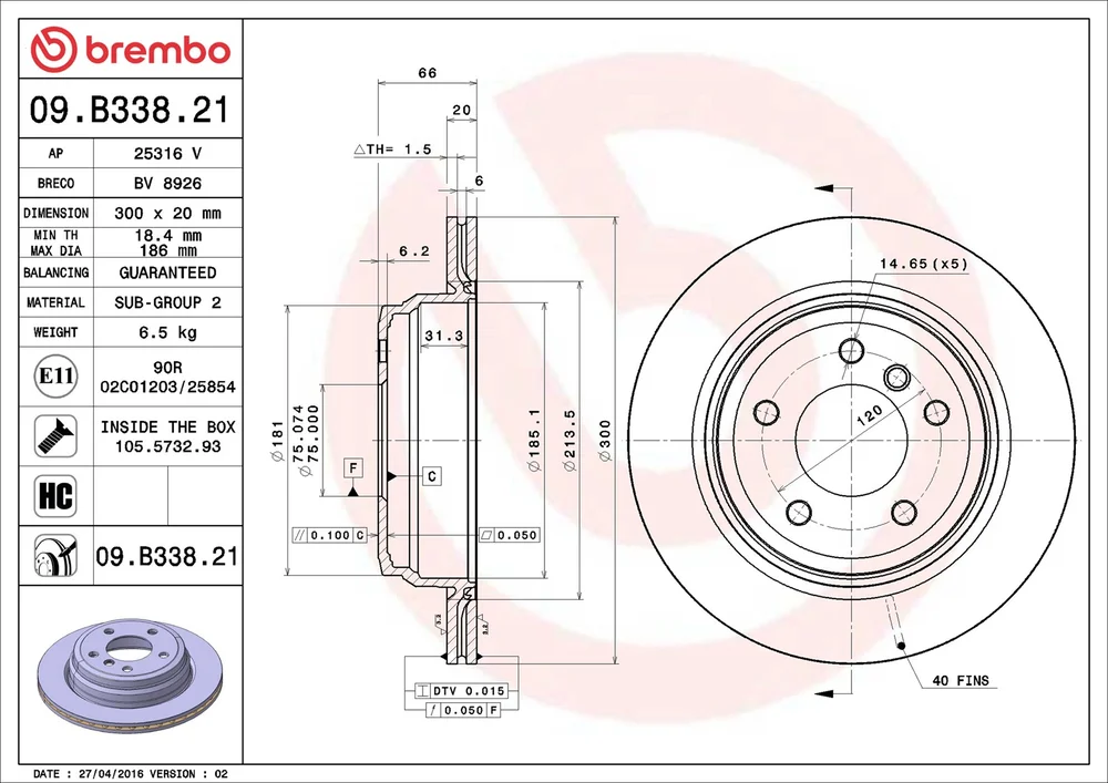 Brzdový kotouč BREMBO 09.B338.21