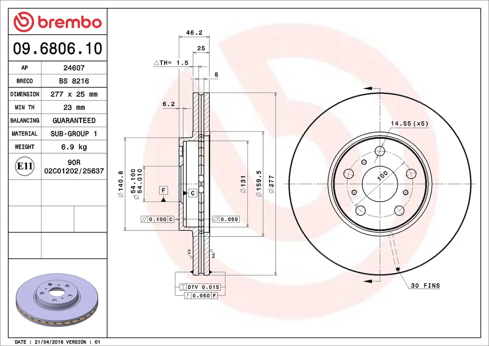 Brzdový kotouč BREMBO 09.6806.10 Brzdový kotouč BREMBO 09.6806.10
