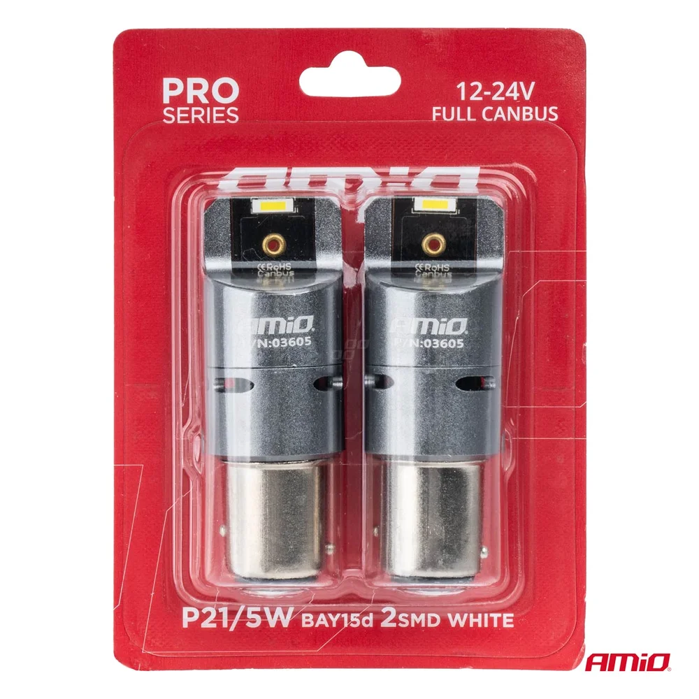 LED žárovky FULL CANBUS PRO BAY15D P21/5W 2x1860SMD bílé 12V 24V AMIO-03605 - Obrázek 4