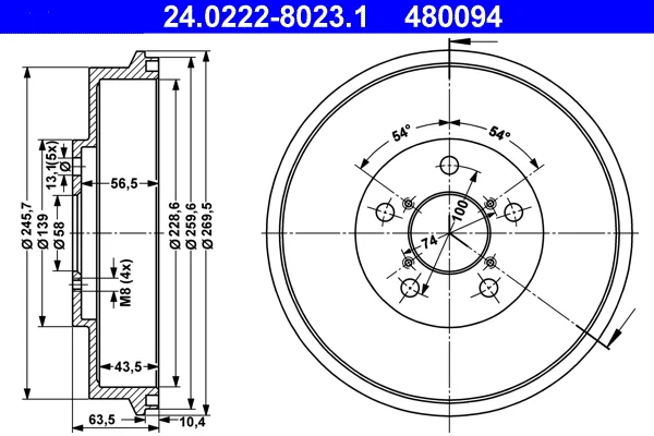 Brzdový buben ATE 24.0222-8023.1 – OE 26340AA010