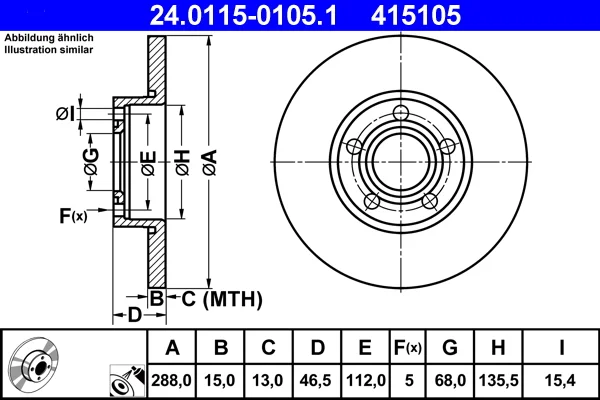 Brzdový kotouč ATE 24.0115-0105.1 – OE 4A0615301B