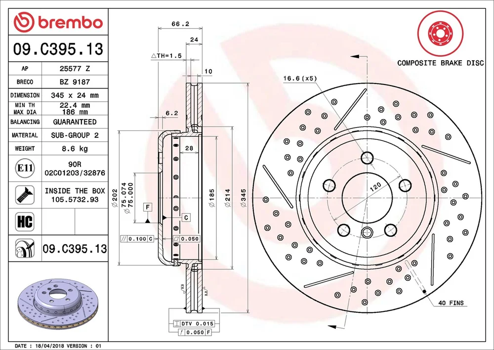 Brzdový kotouč BREMBO 09.C395.13 – OE 34206797600