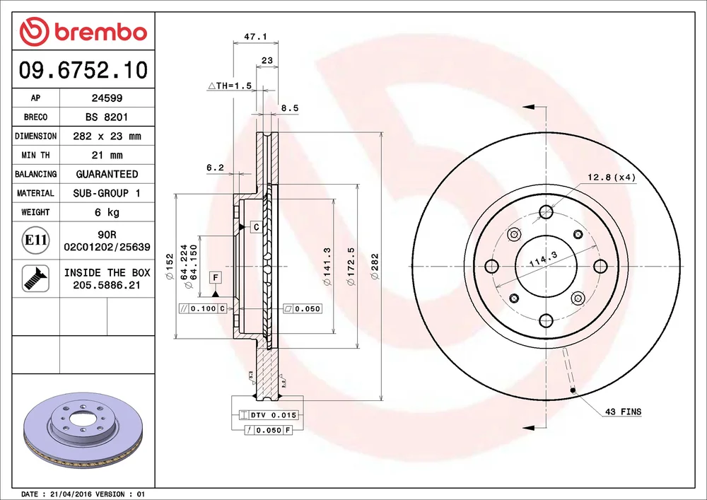Brzdový kotouč BREMBO 09.6752.10