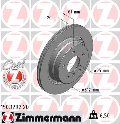 Brzdový kotouč ZIMMERMANN 150.1292.20 – OE 34212227177