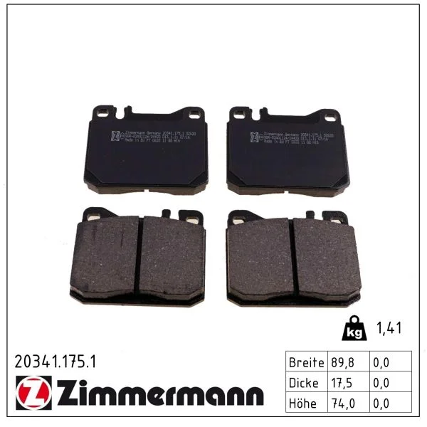 Sada brzdových destiček, kotoučová brzda ZIMMERMANN 20341.175.1