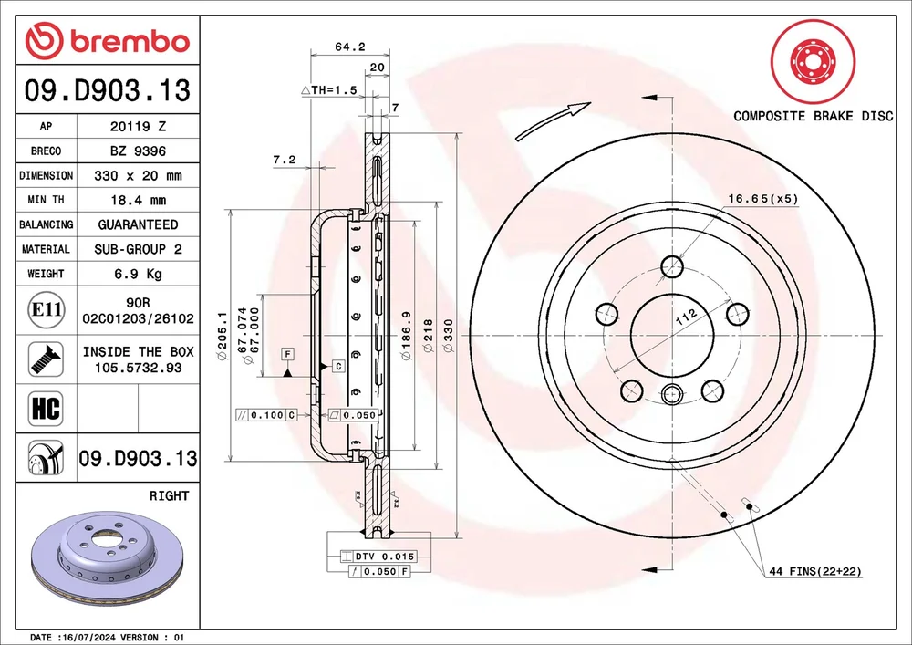 Brzdový kotouč BREMBO 09.D903.13