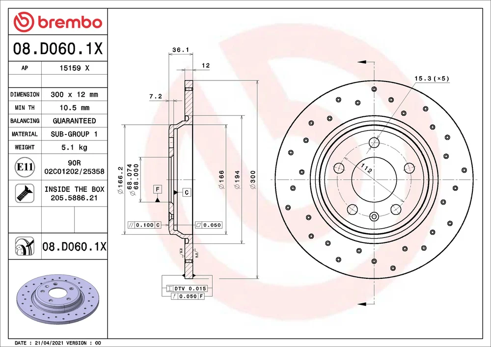 Brzdový kotouč BREMBO 08.D060.1X