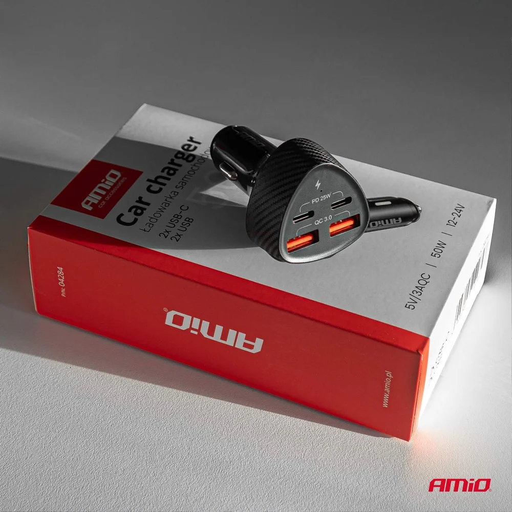 Nabíječka do auta 50W 2xUSB-A + 2xUSB-C AMiO-04284 - Obrázek 4