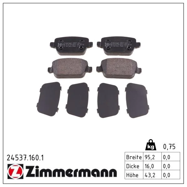 Sada brzdových destiček, kotoučová brzda ZIMMERMANN 24537.160.1