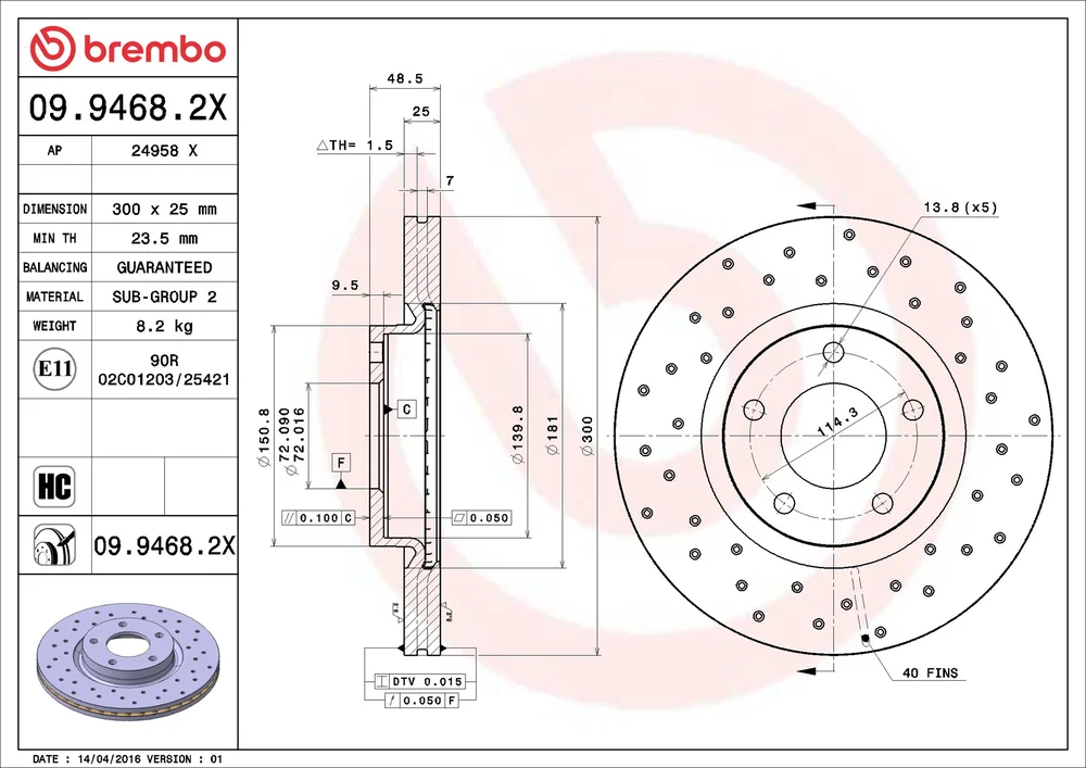 Brzdový kotouč BREMBO 09.9468.2X