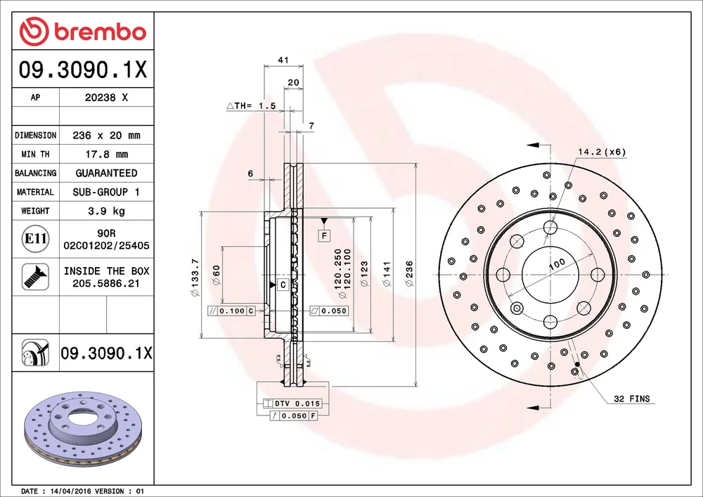 Brzdový kotouč BREMBO 09.3090.1X