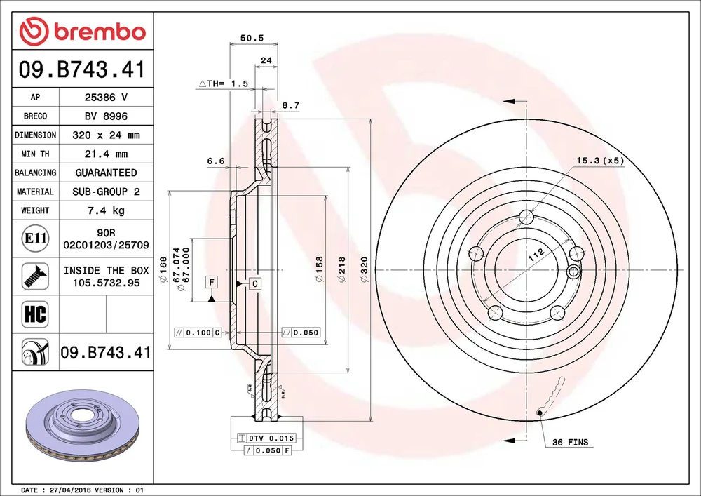 Brzdový kotouč BREMBO 09.B743.41