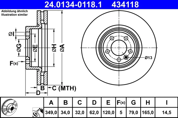 Brzdový kotouč ATE 24.0134-0118.1 – OE LR081594