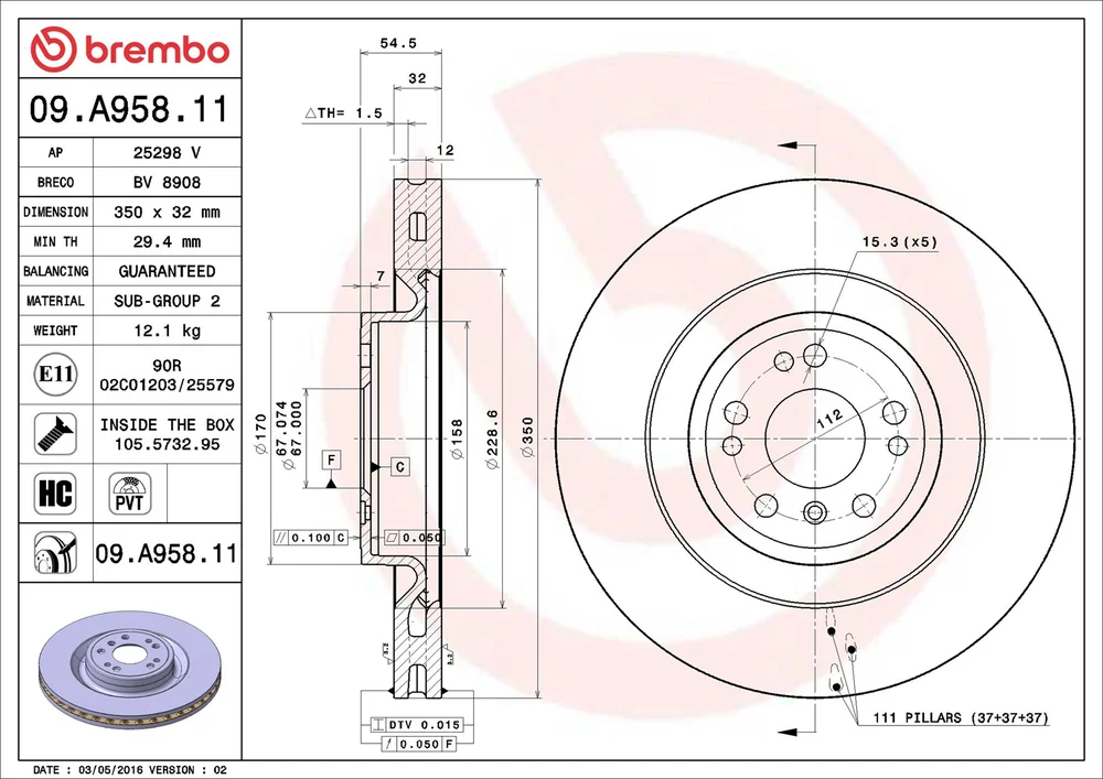 Brzdový kotouč BREMBO 09.A958.11