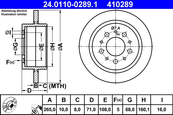 Brzdový kotouč ATE 24.0110-0289.1 – OE 271895