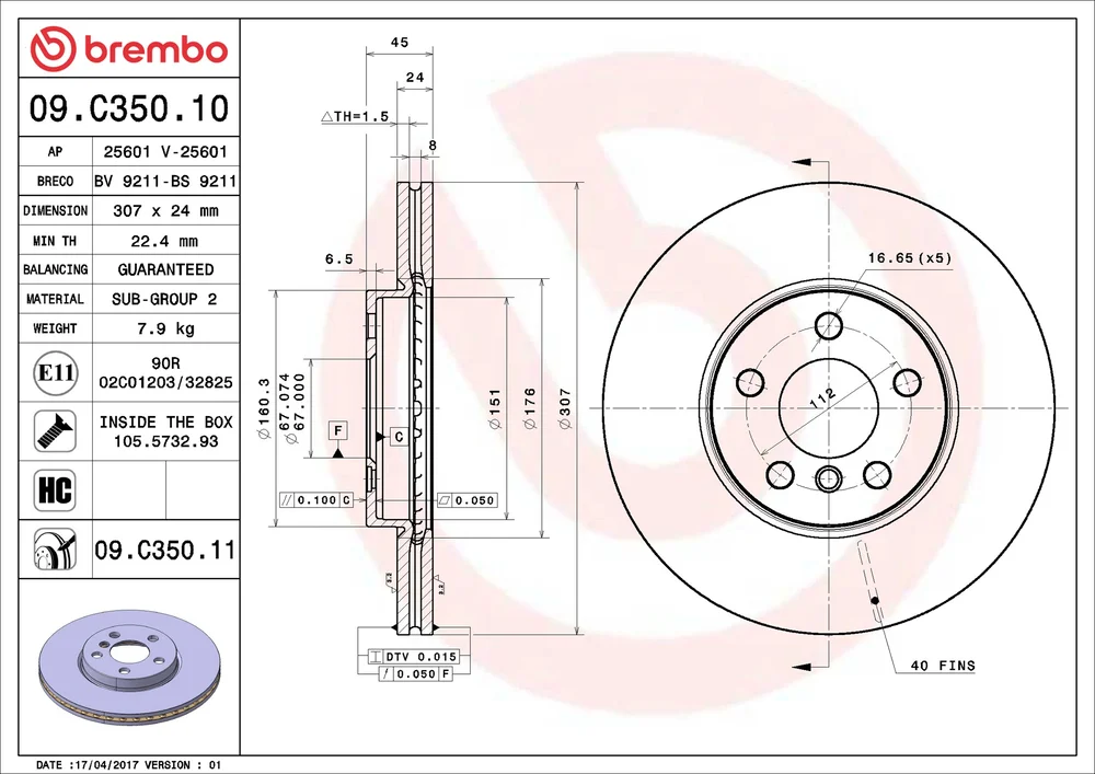 Brzdový kotouč BREMBO 09.C350.11